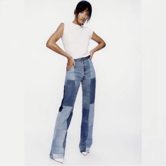 NWT Re/Done X Levi’s Amina Muaddi Patchwork Jean Indigo Size 26 - Picture 5 of 16
